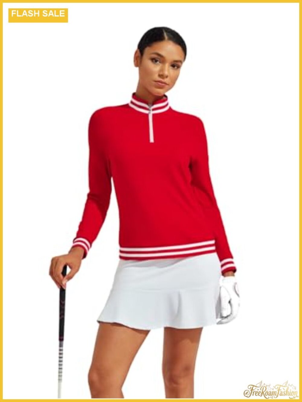 Womens Golf Polo Shirt Long Sleeve Quarter Zip Pullover UPF 50+ Rash Guard